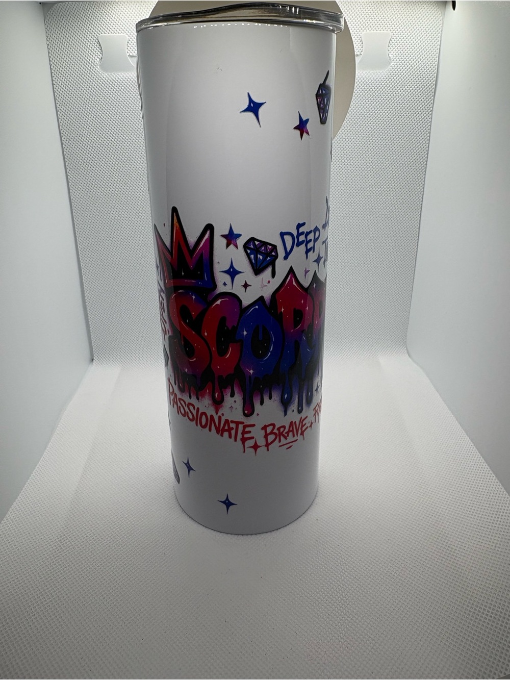 Scorpio Graphic Stainless Tumbler - White with Red & Blue Accents